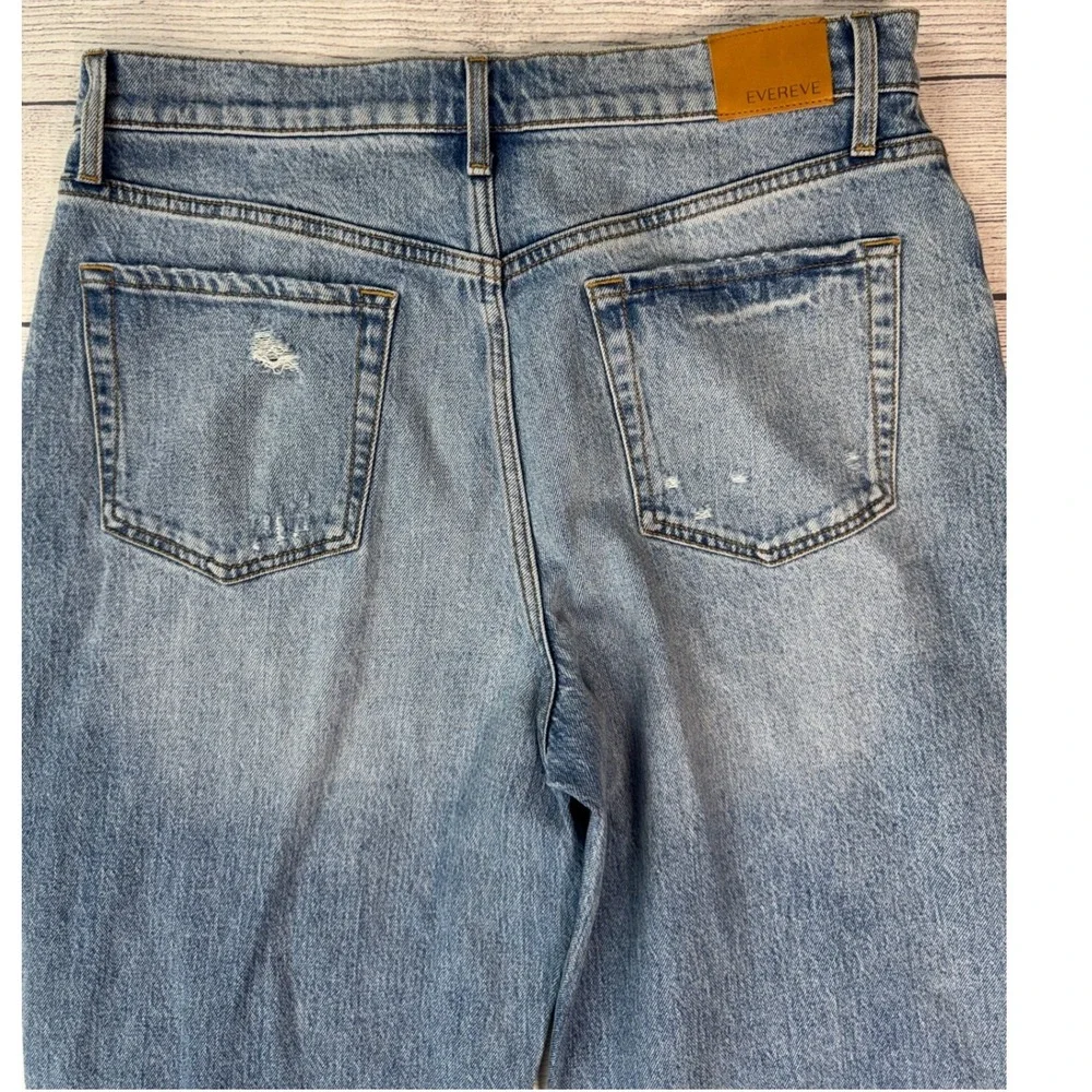 Evereve High Rise Barrel Jeans Medium Wash‎ Distressed Relaxed Curved Leg Blue